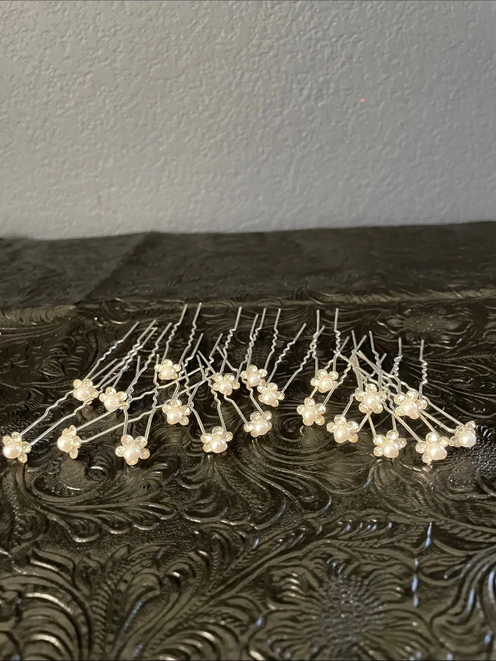Silver Crystal Floral Headband with Pearl Hair Pins Set